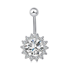 Load image into Gallery viewer, Flower Crystal Navel Belly Ring Button Bar Body Piercing Jewelry