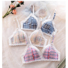 Load image into Gallery viewer, Women's Lace Bra Set No Steel Ring Underwear Bra Small Breasts Gather Traceless Plaid Bra