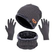 Load image into Gallery viewer, 3pcs/set Fashion Knitted Hat Men Women's Winter 2021 Hats With Scarves And Touch Screen Gloves Thick Warm Beanie Hat Men Caps