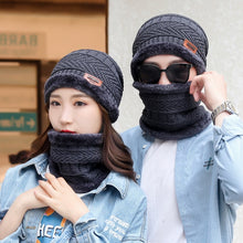 Load image into Gallery viewer, 3pcs/set Fashion Knitted Hat Men Women's Winter 2021 Hats With Scarves And Touch Screen Gloves Thick Warm Beanie Hat Men Caps