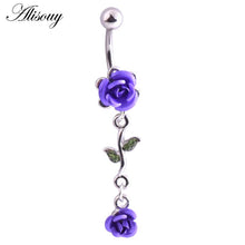 Load image into Gallery viewer, Alisouy 1PC Fashion Surgical Steel Silver Color Rose Flower Navel Belly Button Rings Bar Piercing Sexy Body Jewelry for Women