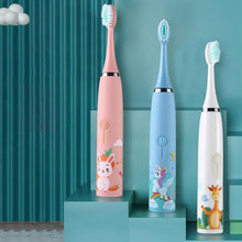Load image into Gallery viewer, Sonic Rechargeable Childrens Electric Toothbrush 4 Memory Modes 6 Soft Brush Heads IPX7 Waterproof