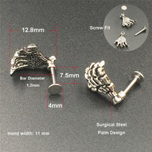 Load image into Gallery viewer, Labret Skull Hand Bone Stud Earrings Stainless Steel Piercing Ornaments Punk Jewelry