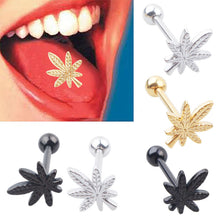 Load image into Gallery viewer, Stainless Steel Tongue Pin Piercing Jewelry Tongue Ring Leaves Tongue Pin Ear Bone Stud