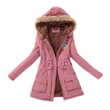 Load image into Gallery viewer, Women Winter Fashion Cotton Jacket Coat Parka Short Fur Collar Hooded Zipper Fleece Solid Pocket Black S-XXXL