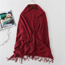 Load image into Gallery viewer, Women's Cashmere-like Solid Color 2023 Autumn and Winter Thickening Tassel Shawl Women's Big Red Scarf