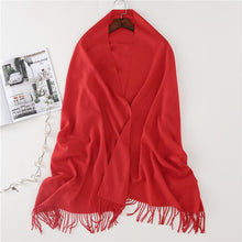 Load image into Gallery viewer, Women's Cashmere-like Solid Color 2023 Autumn and Winter Thickening Tassel Shawl Women's Big Red Scarf