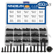 Load image into Gallery viewer, Screws 450pcs/set Black Plated Round Pan Head Tapping Screws Set M2.3 M2.6 M3 Carbon Steel laptop computer screw Phillips Screw kit