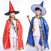 Load image into Gallery viewer, Halloween Children's Cloak Adult Men and Women Show Performance Costume Wizard Witch Five Star Cloak Cloak Hat