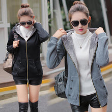 Load image into Gallery viewer, Women Autumn Winter Warm Mid Length Solid Color Cotton Coat Thicken Fleece Lined Hooded Hoodie