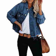 Load image into Gallery viewer, Women's Boyfriend Denim Jacket Washed Blue Long Sleeve Jeans Jacket Coats