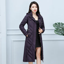 Load image into Gallery viewer, Middle-Aged Slim-Fit Solid-Color Cotton Clothing Women's Winter Warm Mid-Length Hooded Jacket