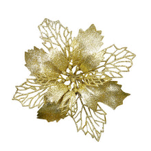 Load image into Gallery viewer, 5/10pcs Christmas Artifical Flowers Hollow Out Glitter Xmas Tree Ornaments Fake Flower Navidad New Year Decorations Home Party