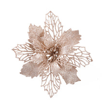 Load image into Gallery viewer, 5/10pcs Christmas Artifical Flowers Hollow Out Glitter Xmas Tree Ornaments Fake Flower Navidad New Year Decorations Home Party