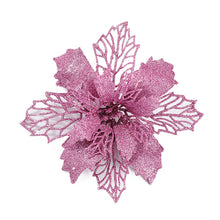 Load image into Gallery viewer, 5/10pcs Christmas Artifical Flowers Hollow Out Glitter Xmas Tree Ornaments Fake Flower Navidad New Year Decorations Home Party