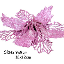 Load image into Gallery viewer, 5/10pcs Christmas Artifical Flowers Hollow Out Glitter Xmas Tree Ornaments Fake Flower Navidad New Year Decorations Home Party