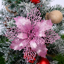Load image into Gallery viewer, 5/10pcs Christmas Artifical Flowers Hollow Out Glitter Xmas Tree Ornaments Fake Flower Navidad New Year Decorations Home Party