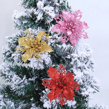 Load image into Gallery viewer, 5/10pcs Christmas Artifical Flowers Hollow Out Glitter Xmas Tree Ornaments Fake Flower Navidad New Year Decorations Home Party