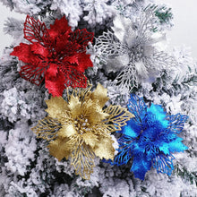 Load image into Gallery viewer, 5/10pcs Christmas Artifical Flowers Hollow Out Glitter Xmas Tree Ornaments Fake Flower Navidad New Year Decorations Home Party