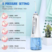 Load image into Gallery viewer, 5 Modes Oral Irrigator USB Rechargeable Water Floss Portable Dental Water Flosser Jet 300ml Irrigator Dental Teeth Cleaner+5 Jet
