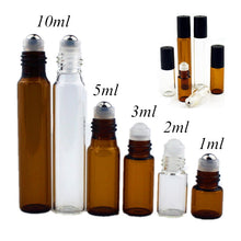 Load image into Gallery viewer, 5PC/Pack 1ml 2ml 3ml 5ml 10ml Amber Thin Glass Roll on Bottle Sample Test Essential Oil Vials with Roller Metal /Glass Ball
