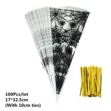 Load image into Gallery viewer, 50/100pcs Pumpkin Skull Bat Candy Bag Transparent Cellophane Plastic Package Bag for Happy Halloween Party Gifts Cookies Supplie
