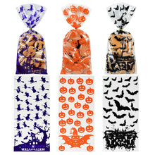 Load image into Gallery viewer, 50/100pcs Pumpkin Skull Bat Candy Bag Transparent Cellophane Plastic Package Bag for Happy Halloween Party Gifts Cookies Supplie