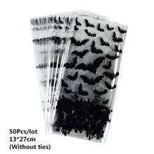 Load image into Gallery viewer, 50/100pcs Pumpkin Skull Bat Candy Bag Transparent Cellophane Plastic Package Bag for Happy Halloween Party Gifts Cookies Supplie