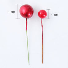 Load image into Gallery viewer, 50/100pcs/Lot mini plastic berry artificial flower red cherry pearlescent stamen wedding Christmas Cake Box Wreaths Decoration