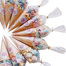Load image into Gallery viewer, 50pcs/Lot DIY Candy Bag Wedding Favors Birthday Party Decoration Sweet Cellophane Transparent Cone Storage With Organza Pouches