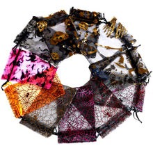 Load image into Gallery viewer, 50pcs/lot Halloween Organza Gift Bag Drawstring Spider Web Multi Color Printing Party Packaging Gift High Quality Candy Bag