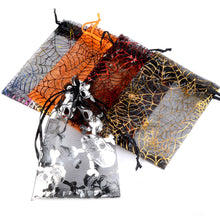 Load image into Gallery viewer, 50pcs/lot Halloween Organza Gift Bag Drawstring Spider Web Multi Color Printing Party Packaging Gift High Quality Candy Bag