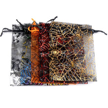 Load image into Gallery viewer, 50pcs/lot Halloween Organza Gift Bag Drawstring Spider Web Multi Color Printing Party Packaging Gift High Quality Candy Bag