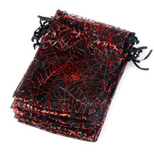 Load image into Gallery viewer, 50pcs/lot Halloween Organza Gift Bag Drawstring Spider Web Multi Color Printing Party Packaging Gift High Quality Candy Bag