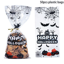 Load image into Gallery viewer, 50pcs Clear Cellophane Packing Bag Halloween Party Decor Trick or Treat Bags Bat Witch Spider Printed Plastic Candy Gift Bags