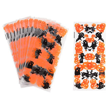 Load image into Gallery viewer, 50Pcs Halloween Plastic Candy Bags with Twists Cookies Snacks Gift Packaging Bag Halloween Party Decor Supplies Trick Or Treat