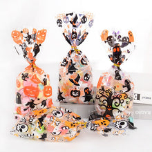 Load image into Gallery viewer, 50Pcs Halloween Plastic Candy Bags with Twists Cookies Snacks Gift Packaging Bag Halloween Party Decor Supplies Trick Or Treat