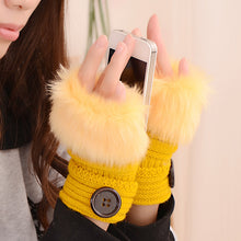 Load image into Gallery viewer, Korean Style Student Knitting Wool Gloves Faux Rabbit Fur Gloves Women's Button Half Finger Gloves