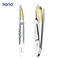 Load image into Gallery viewer, Llano 2Pcs Indirect Gold Eyebrow Tweezer Hairs Puller Stainless Steel Eye Brow Clips Eyelash Removal Makeup Tools