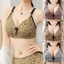 Load image into Gallery viewer, Ladies Solid Color Sexy Leopard Print Glossy Breathable Bra Padded Push Up Adjustable Strap Bra