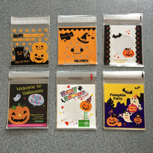 Load image into Gallery viewer, 50pcs Happy Halloween Cookie Candy bread packaging bags self-adhesive plastic bags for biscuits snack baking package 10X10+3cm