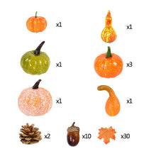 Load image into Gallery viewer, 50Pcs/Lot Mini Simulation Pumpkin Gourd Maple Leaf Pine Cones Props Happy Halloween Harvest Thanksgiving Party Home Decoration