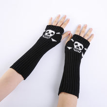 Load image into Gallery viewer, Autumn and Winter Cross-Border Jacquard Skull Open Finger Half Finger Fashionable Warm Gloves Men and Women Knitted Ski Gloves