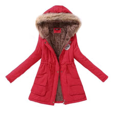 Load image into Gallery viewer, Women Winter Fashion Cotton Jacket Coat Parka Short Fur Collar Hooded Zipper Fleece Solid Pocket Black S-XXXL