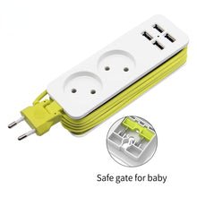 Load image into Gallery viewer, Plug Power Strip Socket Splitter Wall Multiple Socket Portable 4 USB Port HUB for Mobile Phone Tablet 1200W 250V,1.5m Cable