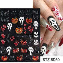 Load image into Gallery viewer, 5D Halloween Nail Art Stickers Spider Web Horror Eyes Face Pumpkin Nail Decals Embossed Designs Sliders Foils Manicure TRSTZ-5D