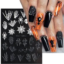 Load image into Gallery viewer, 5D Halloween Nail Art Stickers Spider Web Horror Eyes Face Pumpkin Nail Decals Embossed Designs Sliders Foils Manicure TRSTZ-5D