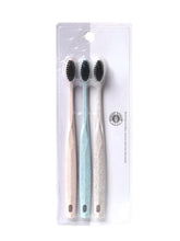 Load image into Gallery viewer, Long Charcoal Medium Soft Bristles Wheat Straw Family Combination 3 Soft Bristles Toothbrush