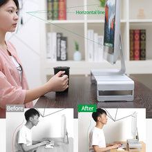 Load image into Gallery viewer, 3-Gear Monitor Heighten Display Stand 20KG Load-bearing Height 9cm Sturdy Adjustable Aluminum Alloy Computer Desktop PC with Keyboard Storage Function