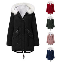 Load image into Gallery viewer, Winter Women's White Fur Collar Parka Mid Length Hooded Warm Fleece Solid Color Long Sleeve Casual Chic Coat M-4XL
